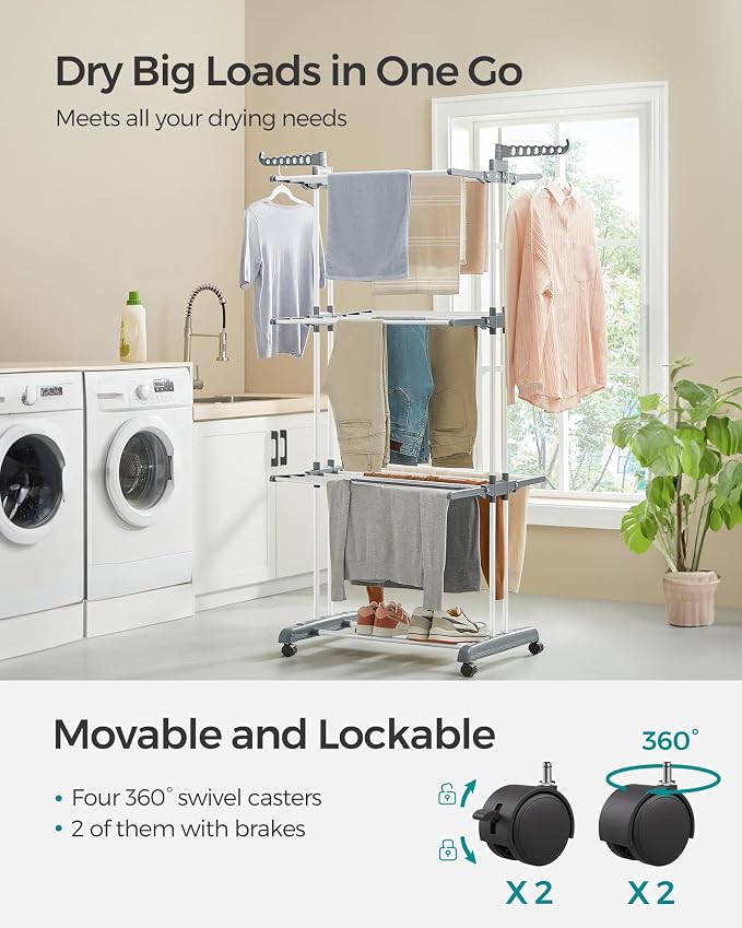 SONGMICS Clothes Drying Rack Stand 4-Tier, Foldable Laundry Drying Rack - Image 3