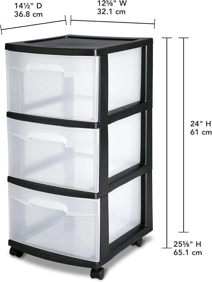 3-Drawer Plastic Cart with Clear Drawers & Removable Wheels - Image 3