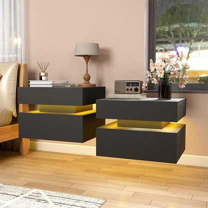Floating Nightstand Set of 2, Modern Bedside Tables by Unknown