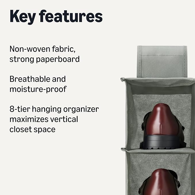 Amazon Basics 8-Tier Hanging Closet Shelf Shoe Organizer, 11.5 x 41 x 5.5 in - Image 3