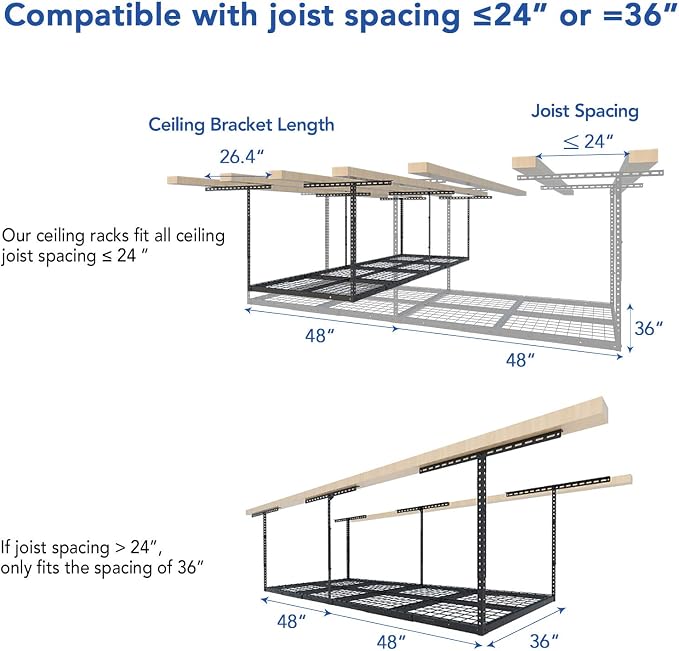 FLEXIMOUNTS 3x8 Overhead Garage Ceiling Storage Rack, Adjustable Garage - Image 5