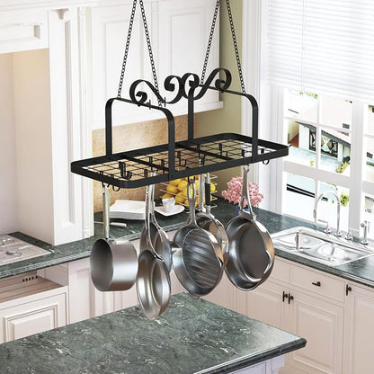 33” Black Pot Rack Hanging, Heavy Duty Metal Ceiling Pot Rack - Image 2