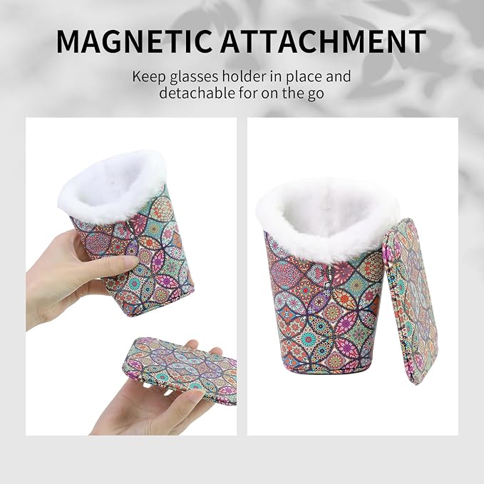Plush Lined Eyeglasses Holder, Cute Magnetic PU Leather Glasses Stand Case - Image 3