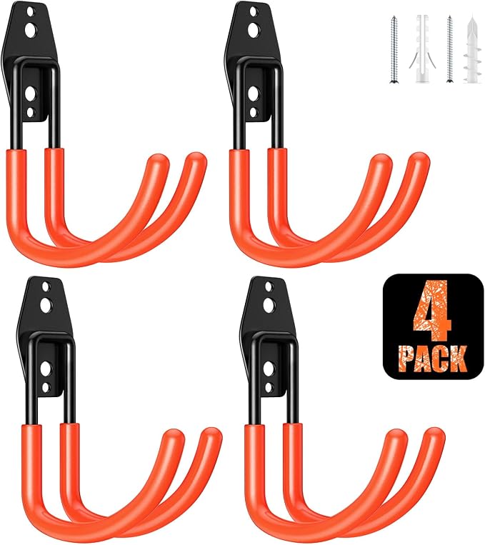 4 Pack Heavy Duty Garage Hooks, Solid Steel Wall Mount Hangers, by MIKRUI