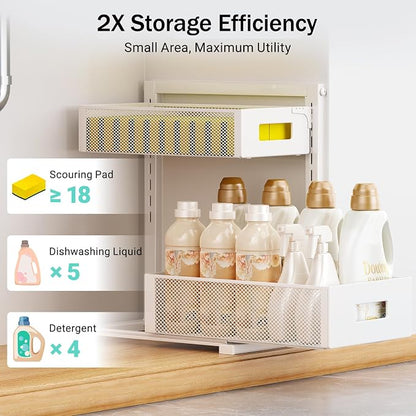 Under Sink Organizer Adjustable Height 2 Tier Bathroom Organizer Pull Out - Image 6