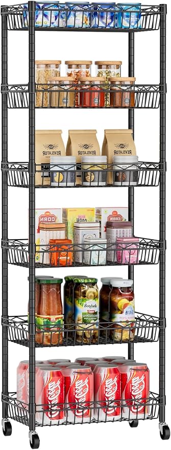 6 Tier Basket Shelf Wire Shelving Unit Adjustable Storage Shelves Big Basket by Golpart