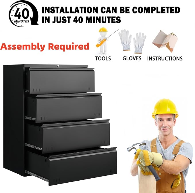 Metal File Cabinet with Lock, 4 Drawer Lateral File Cabinets - Image 4