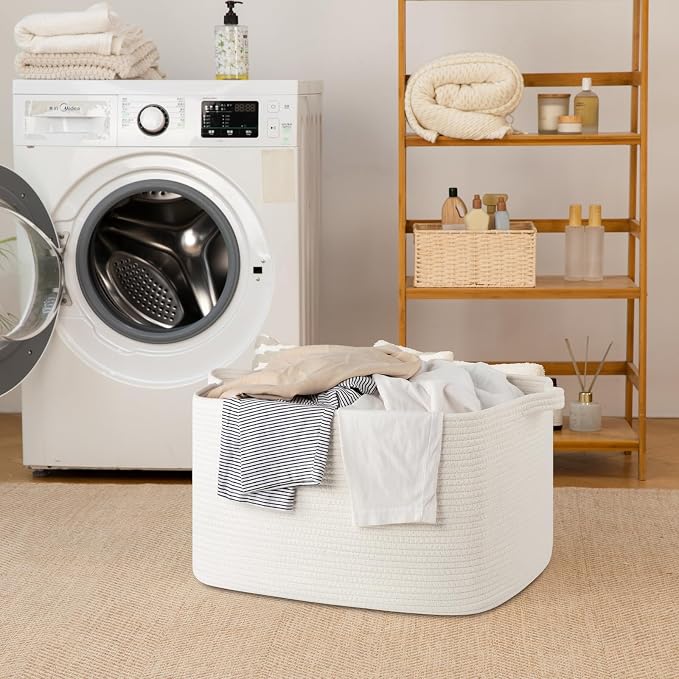 65L Large Storage Basket, Cotton Rope Woven Blanket Basket, Toy Storage - Image 6