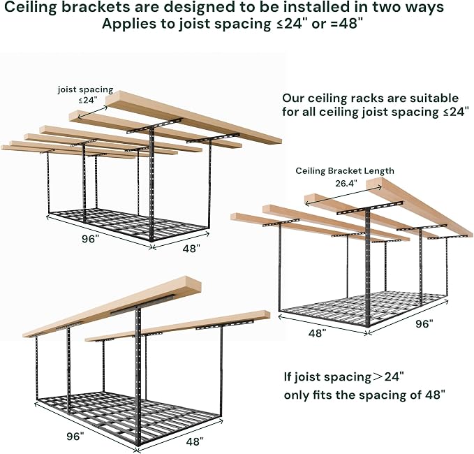 SunsGrove 4x8 Garage Storage Overhead Rack Organization, Adjustable Ceiling - Image 7