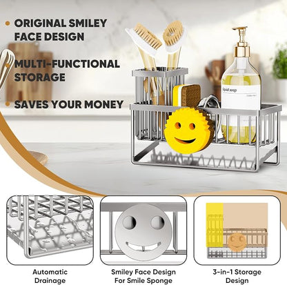 Sponge Holder for Kitchen Sink, Smiley Face Sink Caddy - Image 3