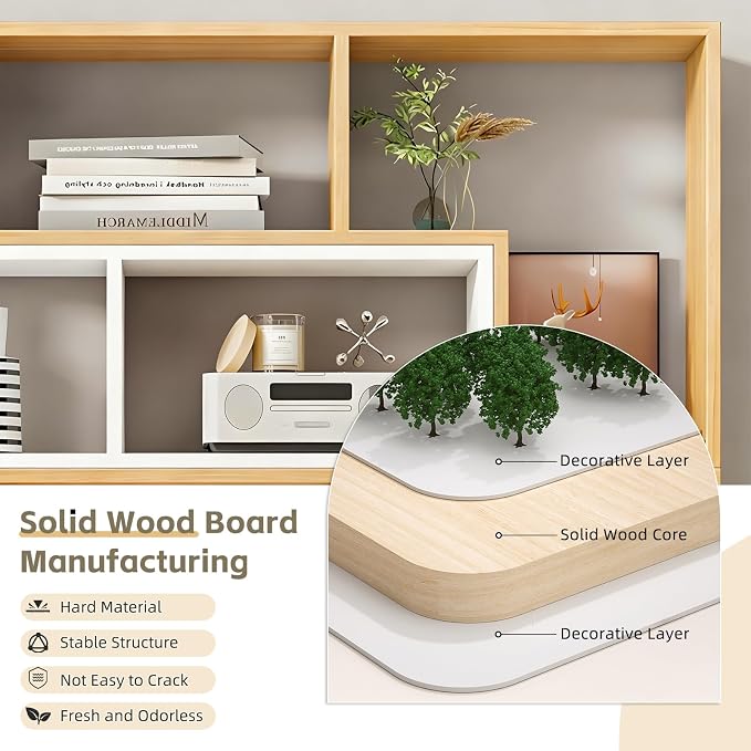 Expandable Bookcase with Adjustable Width, Wooden Room Divider Bookshelf - Image 4