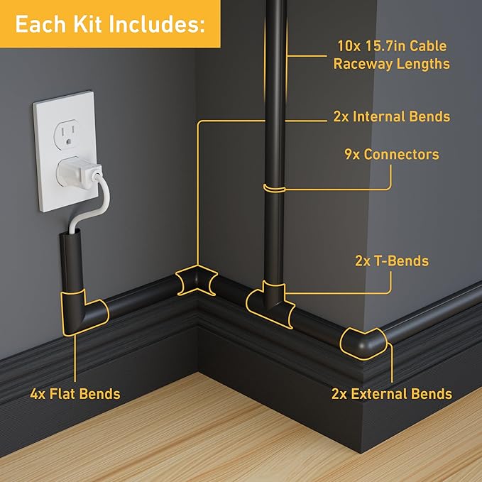 D-Line 157in Cord Cover Kit, Self-Adhesive Wire Hiders, Cable Raceway to Hide - Image 2