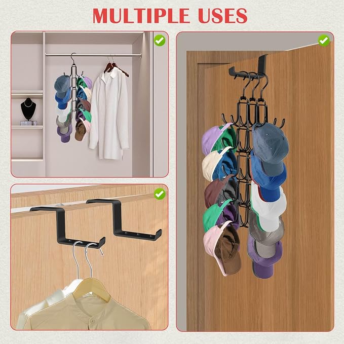 Hat Rack for Door, Collapsible Over The Door Hat Organizer - Image 4