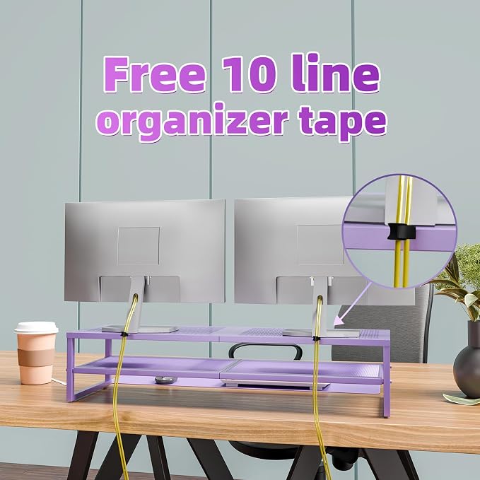Simple Trending 2 Tier Metal Dual Monitor Stand Riser, Computer Office Desktop - Image 5