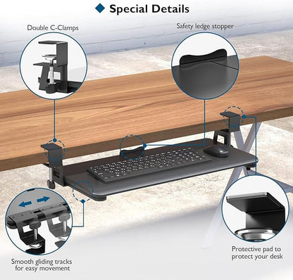 BONTEC Keyboard Tray Under Desk, Pull Out Keyboard & Mouse Tray - Image 8