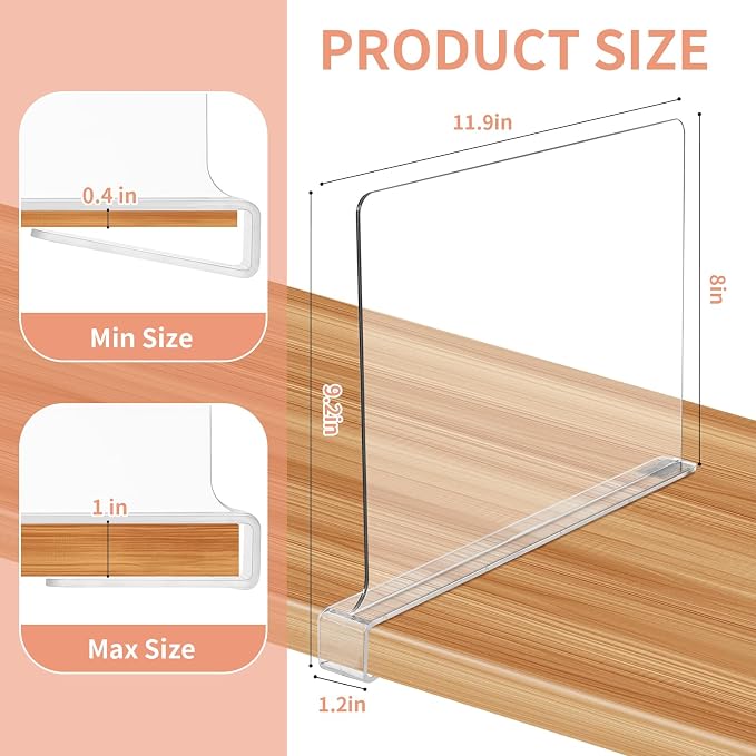 15 Pack Clear Shelf Dividers for Closets, Acrylic Dividers for Shelves - Image 3