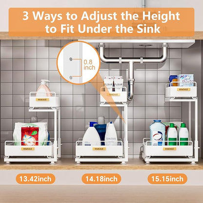 Under Sink Organizer, High Adjustable 2 Tier Under Kitchen Sink Organizer - Image 2