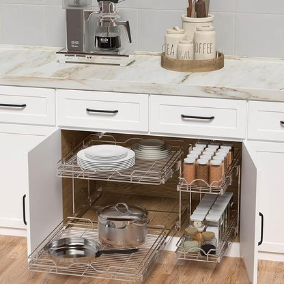 OCG 2 Tier Pull Out Cabinet Organizer, Pull Out Drawers - Image 4