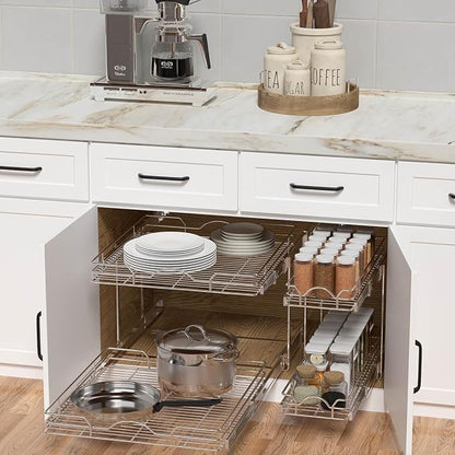 OCG 2 Tier Pull Out Cabinet Organizer, Pull Out Shelves - Image 3