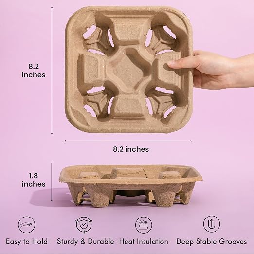FMP Brands 4 Cup Disposable Drink Carrier Trays, 320 Pack Compostable Pulp - Image 2