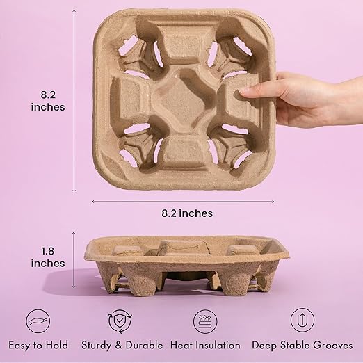 FMP Brands 4 Cup Disposable Drink Carrier Trays, 45 Pack Compostable Pulp Fiber - Image 2