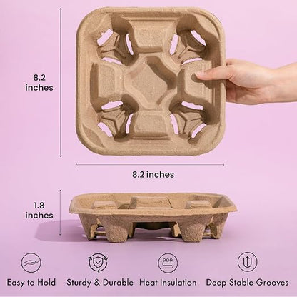 FMP Brands 4 Cup Disposable Drink Carrier Trays, 80 Pack Compostable Pulp Fiber - Image 3