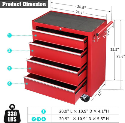 Metal Rolling Tool Box Organizer | Lockable Tool Chest - Image 6