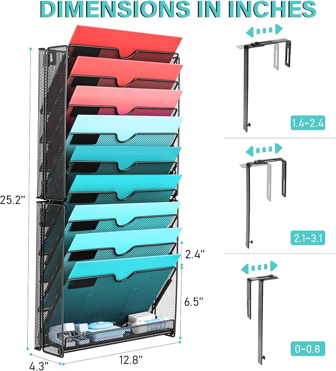 GALASALA Wall File Organizer, 10 Pockets Mesh Hanging File Organizer, Wall - Image 2