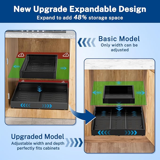 Insputer Pull Out Cabinet Organizer ExpandableW &D, Slide Out Drawers - Image 2