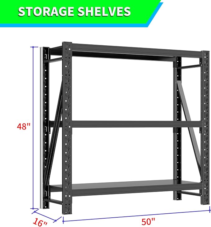 Garage Shelving Unit 1 Set Rustproof 50“W Heavy Duty Storage Shelves Easy - Image 2