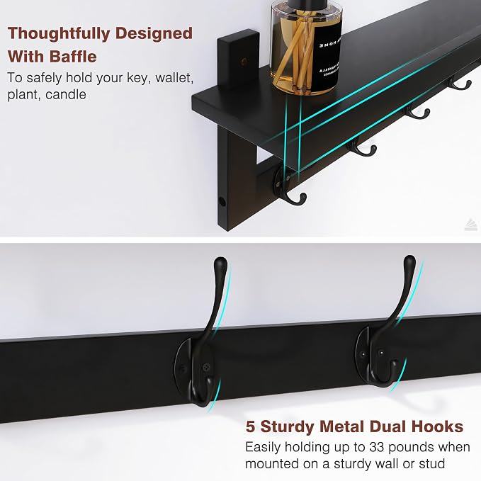 SMIBUY Coat Hooks with Shelf Wall-Mounted, 29.2 Inch Entryway Coat Rack - Image 2