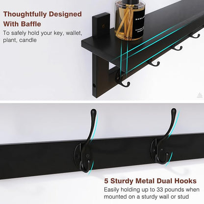 SMIBUY Coat Hooks with Shelf Wall-Mounted, 29.2 Inch Entryway Coat Rack - Image 2
