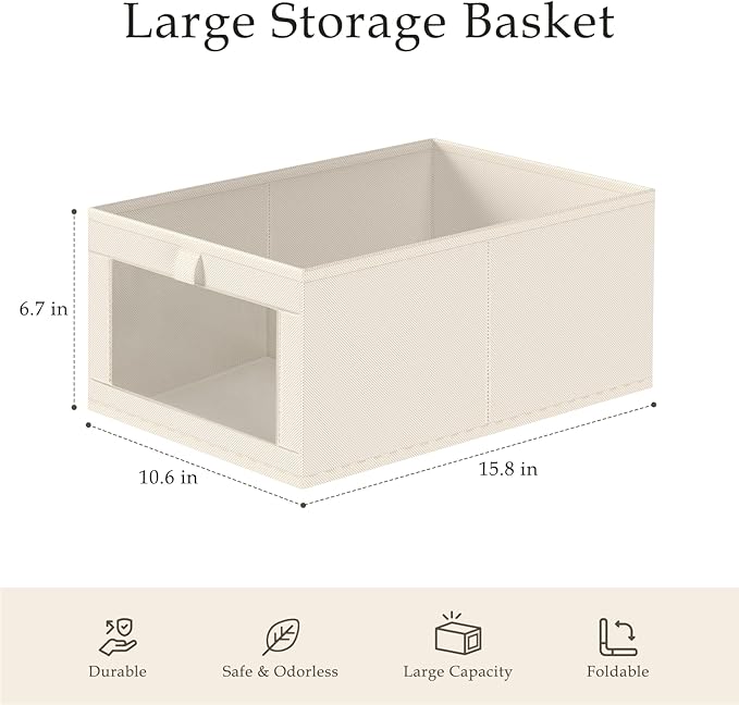 Criusia Closet Organizers and Storage, 4 Pack Linen Closet Baskets - Image 3