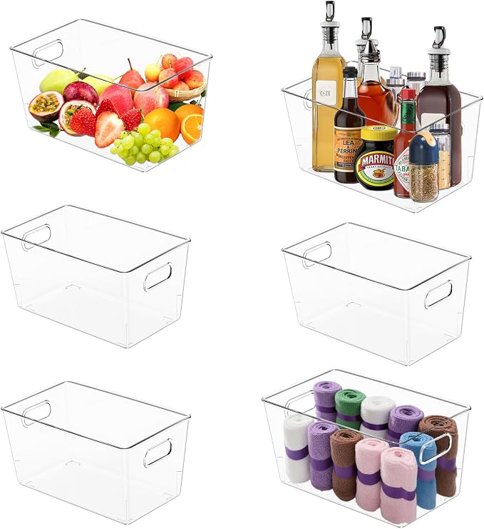 MOONEDGE 6 Pack Large Plastic Storage Bins, Pantry Storage by MOONEDGE