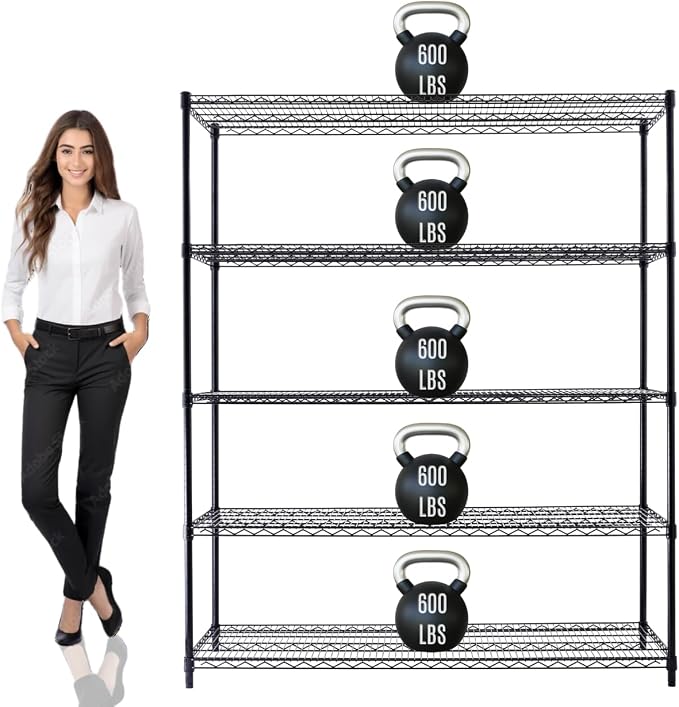 60"x24"x72" PRIME HEAVY DUTY Black 5-Tier Wire Shelving NSF 3000 LBS MAX by StimulateLiving