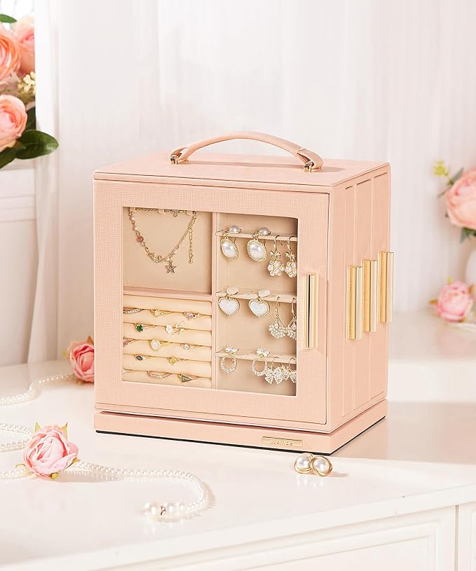 Homde Christmas Gifts Jewelry Box 360° Rotating, Necklace Earring Organizer - Image 2