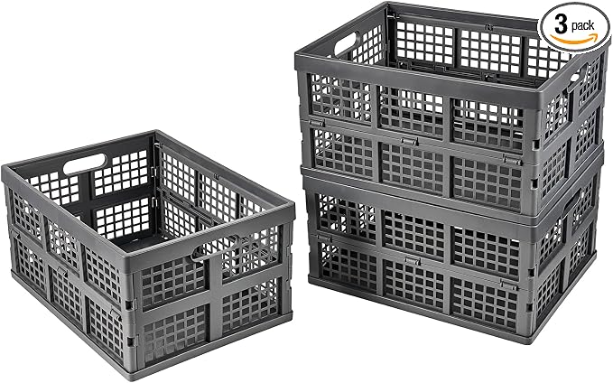 3-Pack Plastic Collapsible Storage Crates-30L, Foldable Plastic Crates by Aebeky