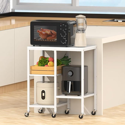 Kitchen Microwave Cart with Wheels, Coffee Bar Table Station, 4-Tier Rolling - Image 4