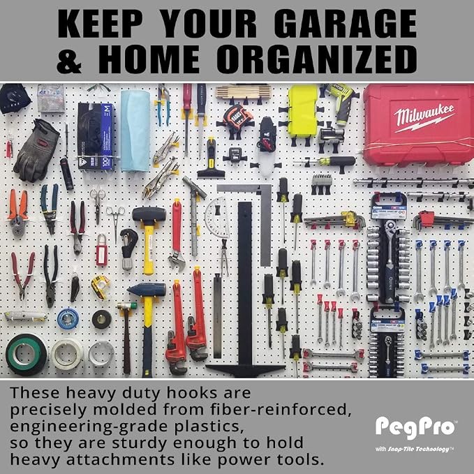 PegPro® J & 2" Hooks Kit for Standard “Wood Fiber” pegboard – Durable Plastic - Image 2