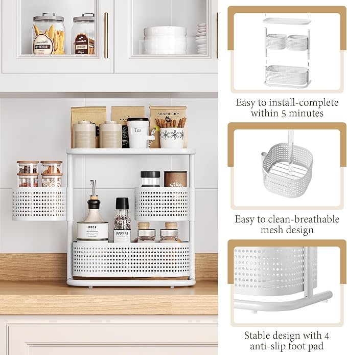 KINGRACK 3-Tier Rotating Bathroom Organizer, Countertop Vanity Tray, Spice Rack - Image 3