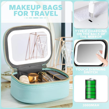 Small Makeup Bag with Led Mirror, Mini Travel Make up Bag 3 Light Modes - Image 3