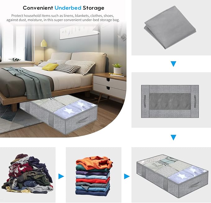 Onlyeasy Underbed Storage Bags Organizer, 4 Pack Large Capacity Under Bed - Image 3