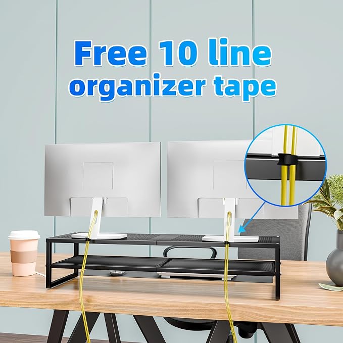 Simple Trending 2 Tier Metal Dual Monitor Stand Riser, Computer Office Desktop - Image 3