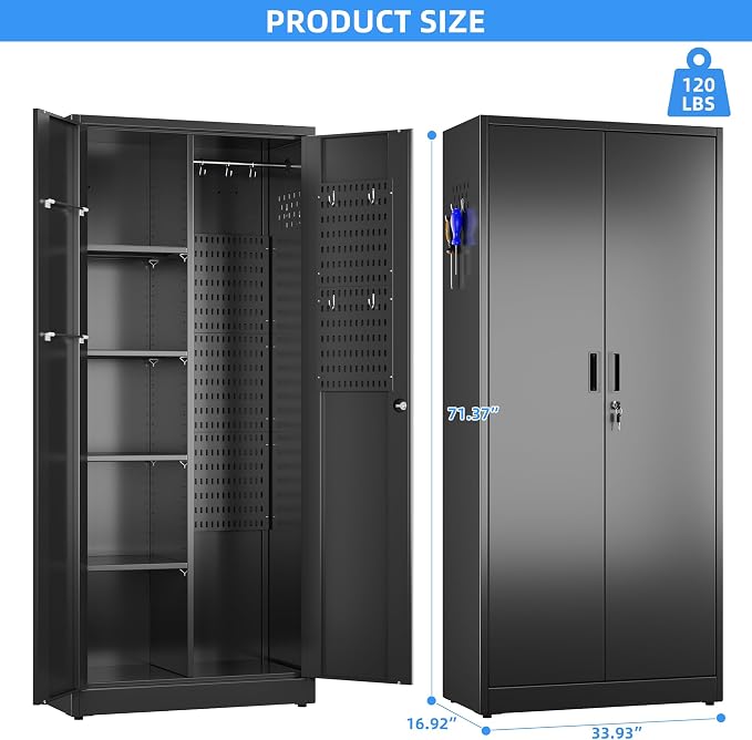 SUXXAN Broom Closet Storage Cabinet 71.4"x 33.9"x16.9", Metal Cleaning Cabinets - Image 2