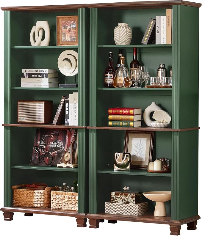 70" Tall Green Bookshelf, 5 Tier Wooden Book Shelf by SAVORLIFEFurniture