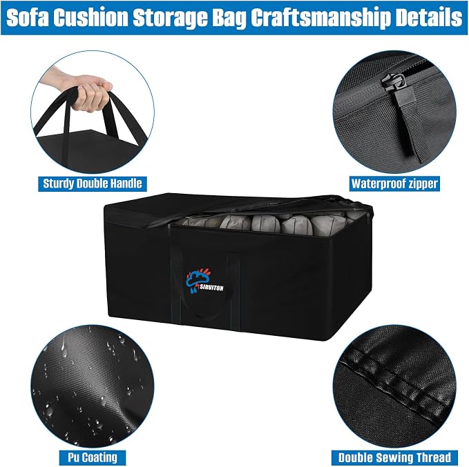 SIRUITON 69”L x 29.5”W x 21.6”H Outdoor Cushion Storage Bag, Patio Furniture - Image 3