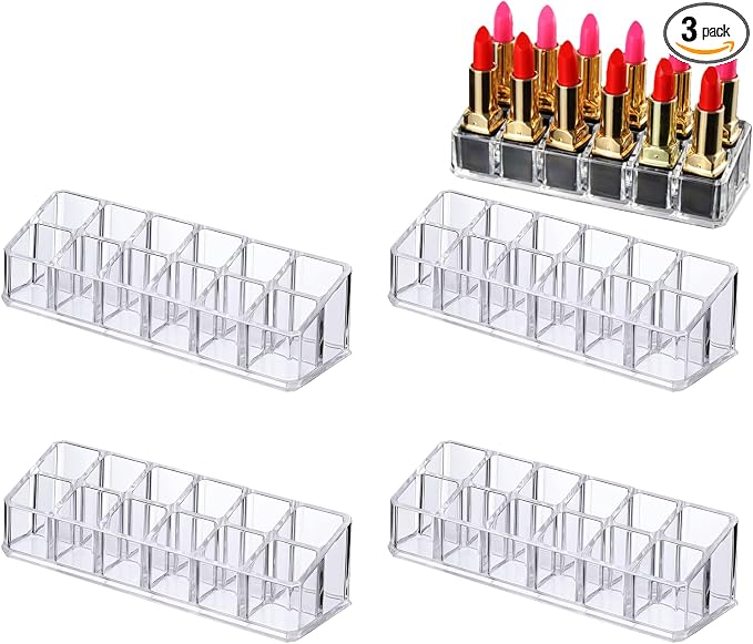 4 Pack Lipstick Organizer, 12 Slot Clear Acrylic Lipstick Holder, Makeup by YANMAKE