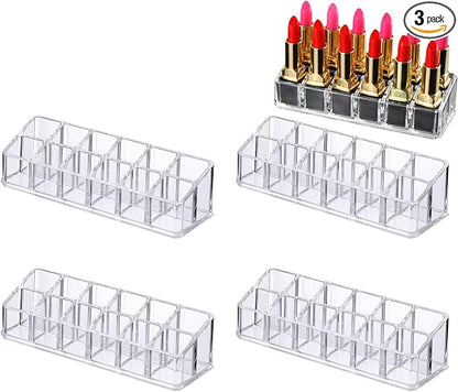 4 Pack Lipstick Organizer, 12 Slot Clear Acrylic Lipstick Holder, Makeup by YANMAKE