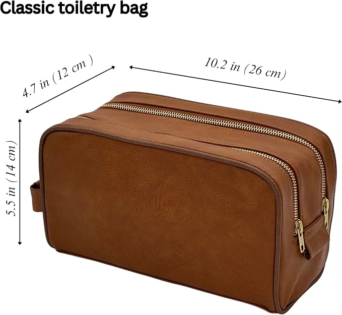 Dopp Gift Large Travel Toiletry Bag Premium Quality PU Leather Two compartments - Image 4