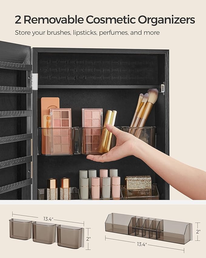 SONGMICS Mirror Jewelry Cabinet Armoire, Wall or Door Mounted Jewelry Storage - Image 4
